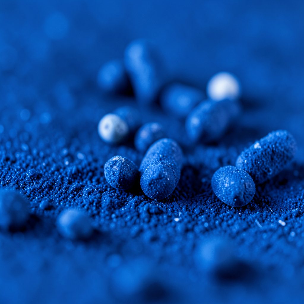 Macro photograph of white dental supplement tablets scattered on a soft mint background, clean and clinical mood